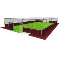 Terrain de soccer démontable avec panneaux de cheminement périphérique en PEHD