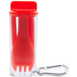 Set déjeuner Parbu rouge déplié, fourchette et paille 2