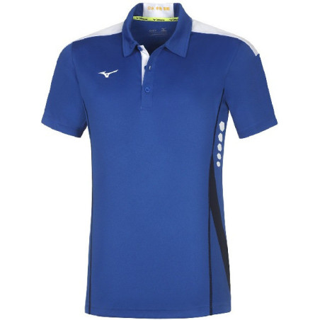 Polo MIZUNO Hex Rect bleu roi et blanc de face