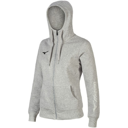Sweat à capuche zippé MIZUNO FZ Femme gris chiné de face