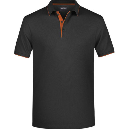 Polo Homme à rayures noir orange face