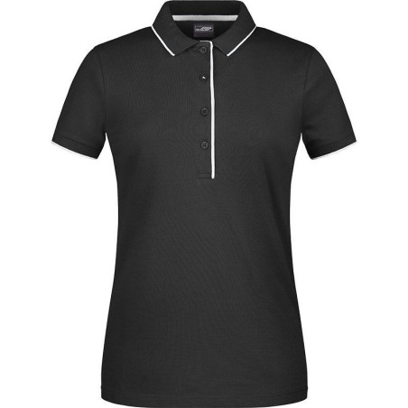 Polo Femme à rayures personnalisé en broderie noir argent face Polo Femme à rayures personnalisé en broderie noir argent face