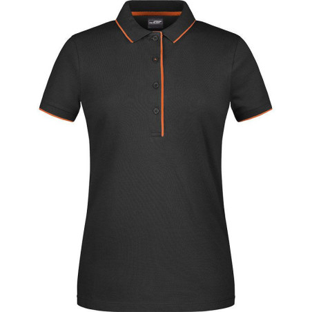 Polo Femme à rayures personnalisé en broderie noir orange Polo Femme à rayures personnalisé en broderie noir orange