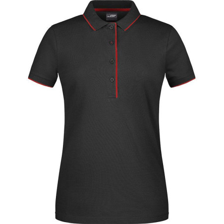 Polo Femme à rayures personnalisé en broderie noir rouge Polo Femme à rayures personnalisé en broderie noir rouge