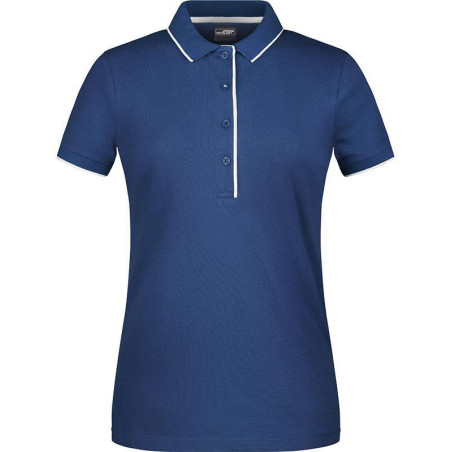 Polo Femme à rayures personnalisé en broderie marine blanc Polo Femme à rayures personnalisé en broderie marine blanc
