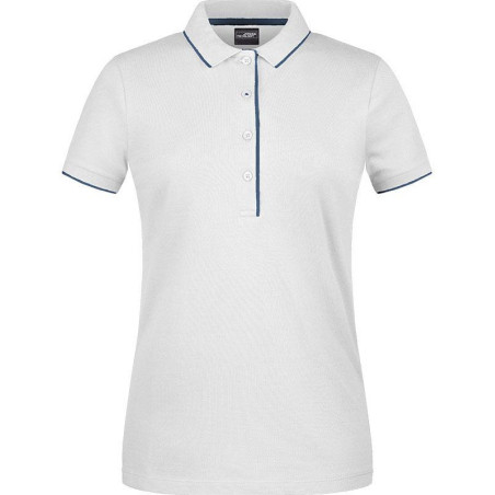 Polo Femme à rayures personnalisé en broderie blanc marine Polo Femme à rayures personnalisé en broderie blanc marine