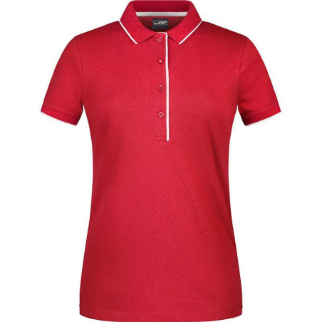 Polo Femme à rayures personnalisé en broderie rouge blanc Polo Femme à rayures personnalisé en broderie rouge blanc