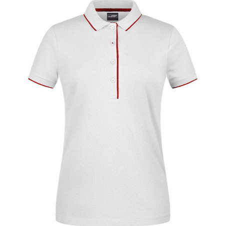 Polo Femme à rayures personnalisé en broderie blanc rouge Polo Femme à rayures personnalisé en broderie blanc rouge