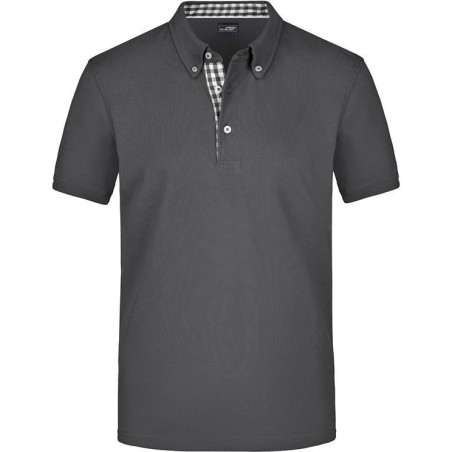 Polo Homme à inserts vichy personnalisé en broderie graphite graphite blanc