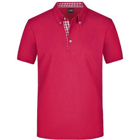 Polo Homme à inserts vichy personnalisé en broderie pourpre pourpre blanc