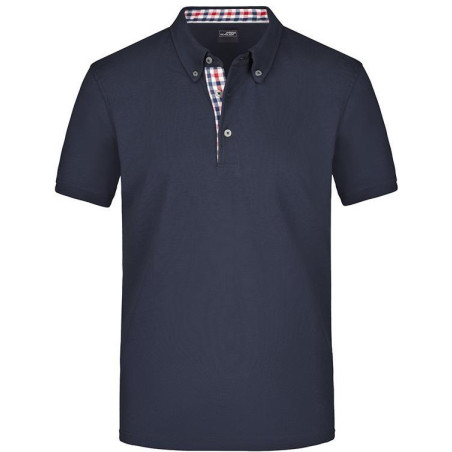 Polo Homme à inserts vichy personnalisé en broderie marine rouge marine blanc