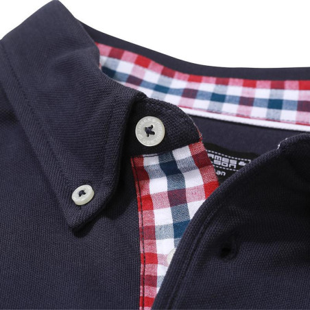Polo Homme à inserts vichy personnalisé en broderie marine rouge marine blanc col