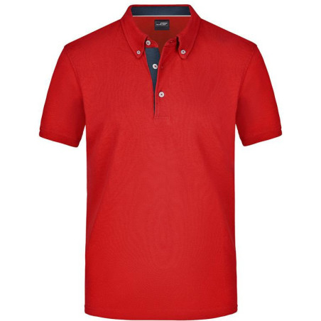 Polo Homme à inserts vichy personnalisé en broderie rouge denim foncé