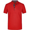 Polo Homme à inserts vichy personnalisé en broderie rouge denim foncé