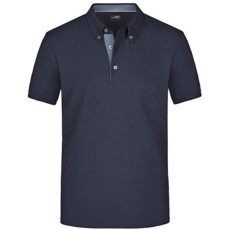 Polo Homme à inserts vichy personnalisé en broderie marine denim clair