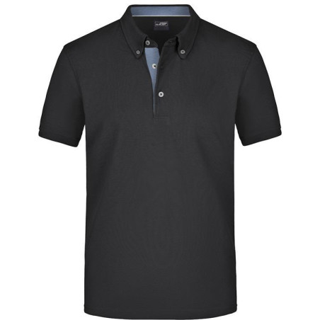 Polo Homme à inserts vichy personnalisé en broderie noir denim clair
