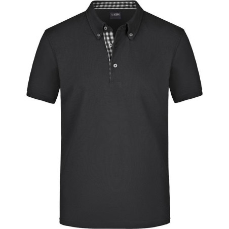 Polo Homme à inserts vichy personnalisé en broderie noir noir blanc
