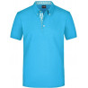 Polo Homme à inserts vichy personnalisé en broderie turquoise turquoise blanc