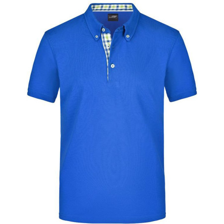 Polo Homme à inserts vichy personnalisé en broderie bleu roi vert bleu roi