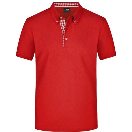 Polo Homme à inserts vichy personnalisé en broderie rouge rouge blanc