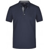Polo Homme à inserts vichy personnalisé en broderie marine marine blanc