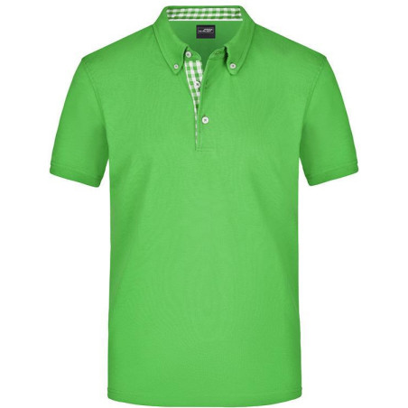 Polo Homme à inserts vichy personnalisé en broderie vert citron vert citron blanc