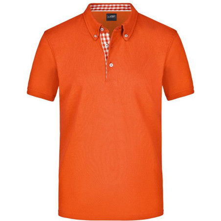 Polo Homme à inserts vichy personnalisé en broderie orange foncé orange foncé blanc