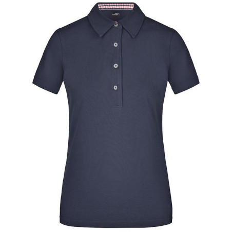 Polo Femme à inserts vichy personnalisé en broderie marine rouge marine blanc