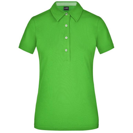 Polo Femme à inserts vichy personnalisé en broderie vert citron vert citron blanc