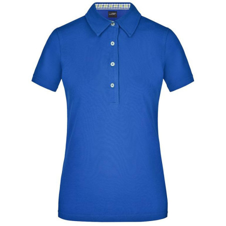 Polo Femme à inserts vichy personnalisé en broderie bleu roi vert bleu roi face