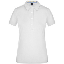 Polo Femme à inserts vichy personnalisé en broderie blanc bleu jaune blanc