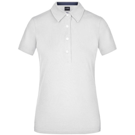 Polo Femme à inserts vichy personnalisé en broderie blanc denim foncé