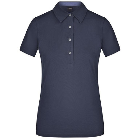 Polo Femme à inserts vichy personnalisé en broderie marine denim clair