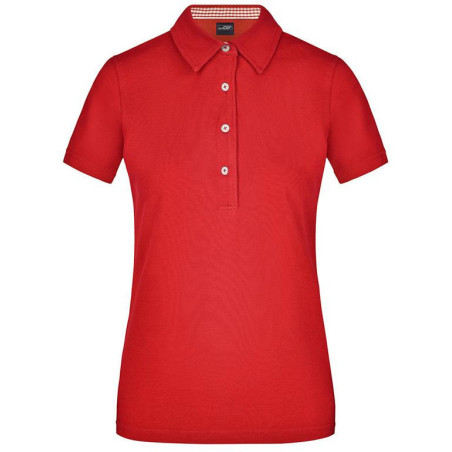Polo Femme à inserts vichy personnalisé en broderie rouge rouge blanc