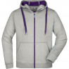Veste à capuche Homme personnalisé en broderie Gris Chiné Foncé/Pourpre