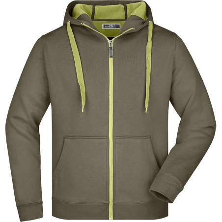 Veste à capuche Homme personnalisé en broderie olive vert citron