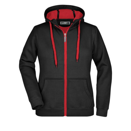 Veste à capuche Femme personnalisé en broderie noir rouge