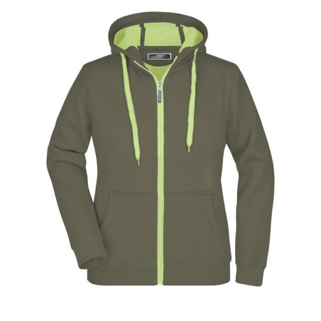 Veste à capuche Femme personnalisé en broderie olive vert citron