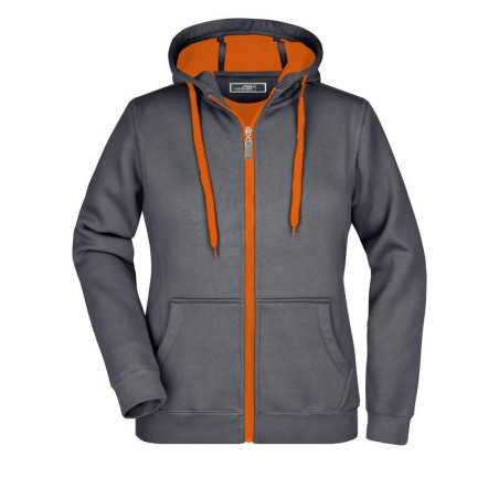 Veste à capuche Femme personnalisé en broderie carbone orange