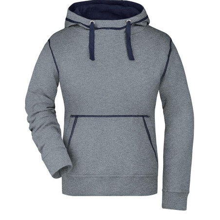 Sweat à capuche contrasté Femme personnalisé en broderie gris marine