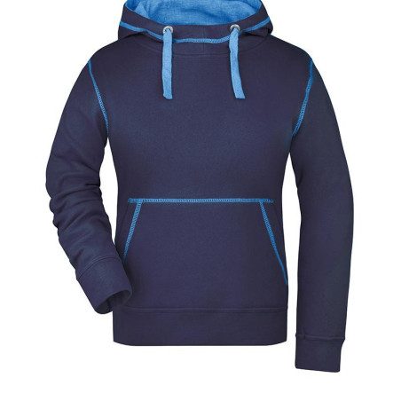 Sweat à capuche contrasté Femme personnalisé en broderie marine cobalt