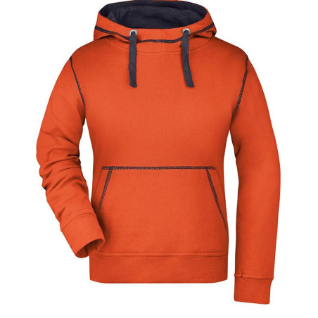 Sweat à capuche contrasté Femme personnalisé en broderie orange foncé marine