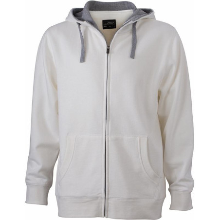 Veste à capuche contrasté Homme personnalisé en broderie blanc cassé gris chiné