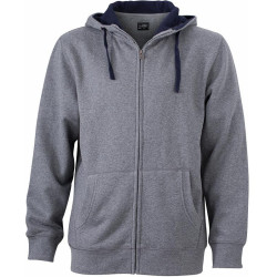 Veste à capuche contrasté Homme personnalisé en broderie blanc cassé gris chiné 2