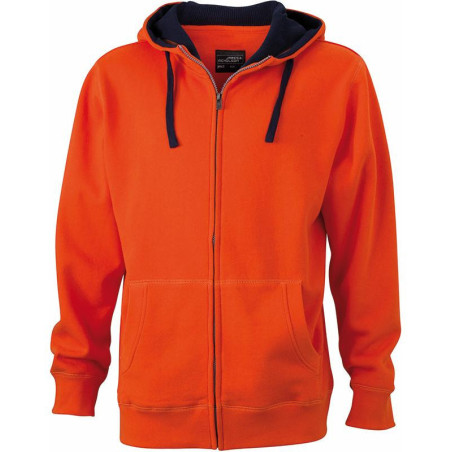 Veste à capuche contrasté Homme personnalisé en broderie orange foncé marine
