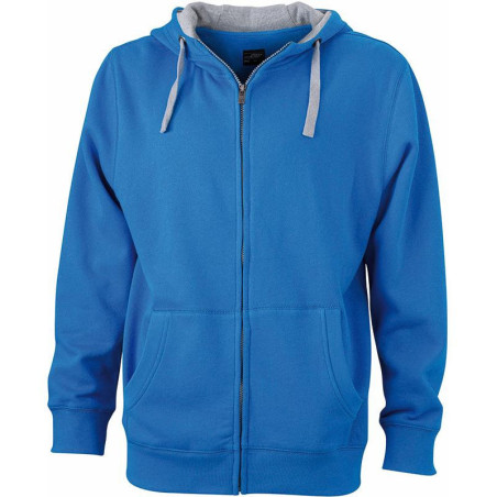 Veste à capuche contrasté Homme personnalisé en broderie cobalt gris chiné