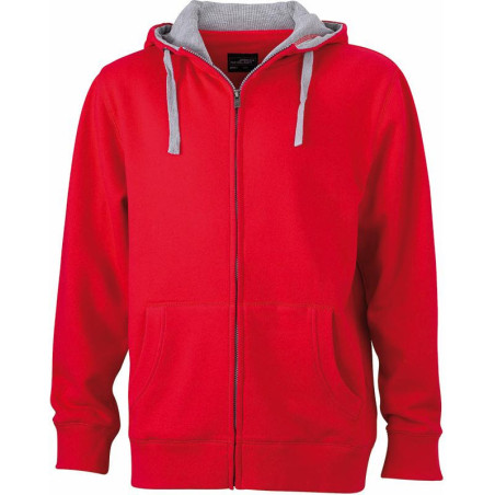 Veste à capuche contrastée Femme personnalisée en broderie rouge gris chiné