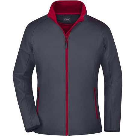 Veste Softshell Femme colorée personnalisée en broderie gris-fer rouge