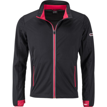 Veste Softshell sport Homme personnalisée en broderie noir rouge clair