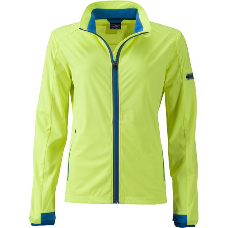 Veste Softshell sport Femme personnalisée en broderie jaune vif bleu vif
